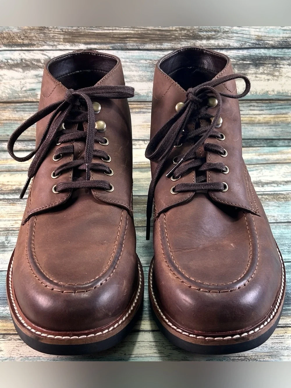 BOSTONIAN Lace Up Ankle Boot Size 10.5 Brown Leather Moc Toe Combat Chukka READ